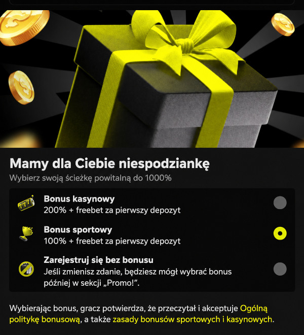 bonus powitalny na zakłady Parimatche