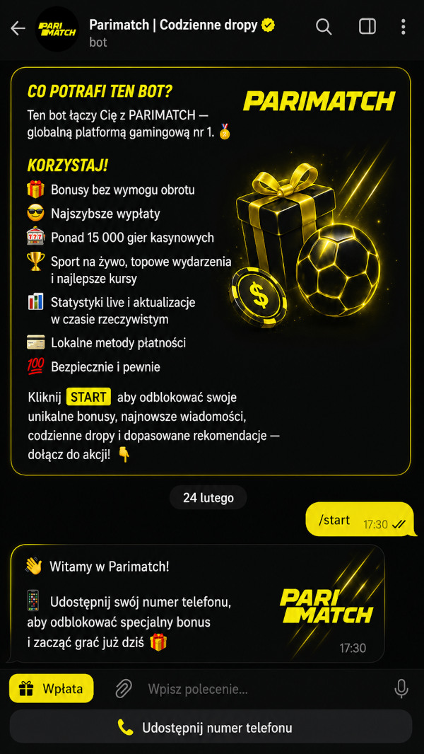Kanal z promocji-informaciej Parimatch na ekrane telefonu