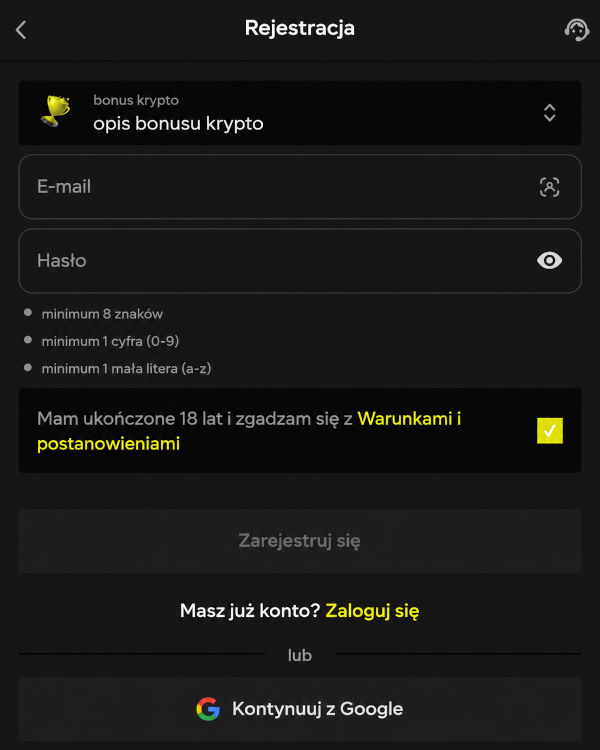 Perechod na oficjalna strona bukmachera dla naczala rejestracji