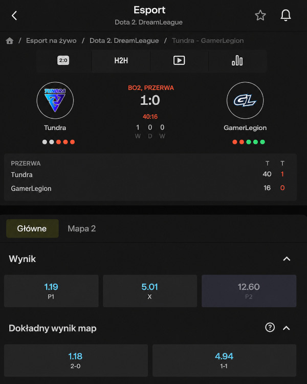 Informacija o mecze z podrobnoj live-statistikoj w sekcji kibersporta